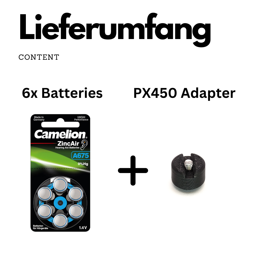 PX450 Batterieadapter inkl. 6x 1,4V Batterien für Bolex P1, P2, P3 & Alpa 10d