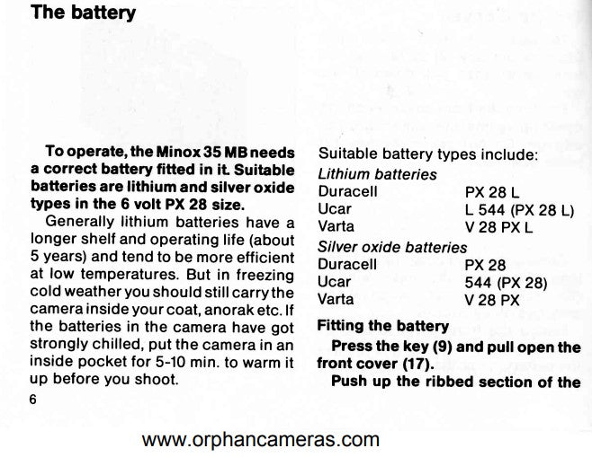 Adattatore per batterie PX28 (4x LR44) per Minox 35 MB, ML e MDC